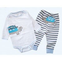 純棉嬰兒長袖夾衣褲仔套裝 - 小烏龜 (男裝)